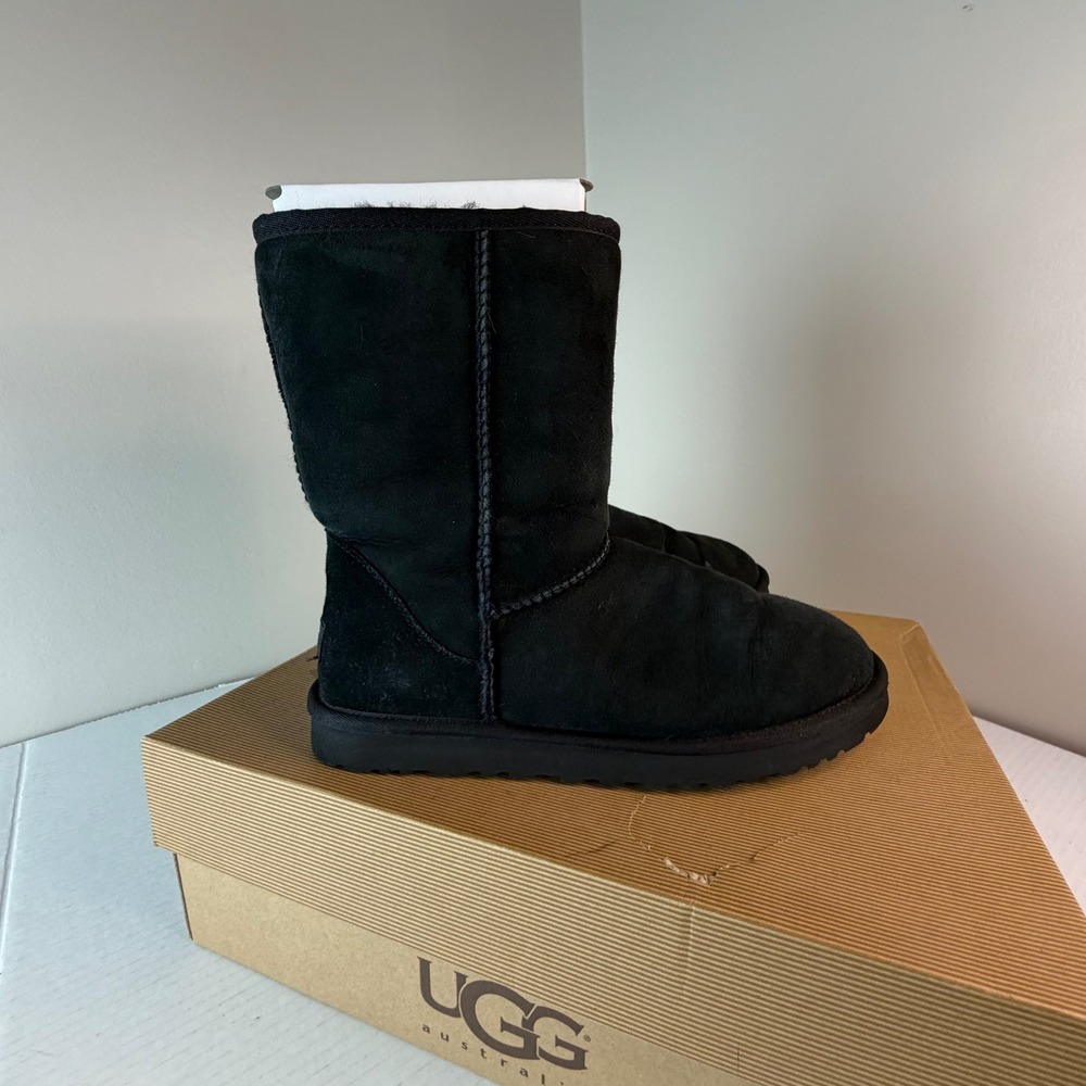 UGG Australia Classic Short 5825W Black Suede NEW USA Size 9 Goth Leather